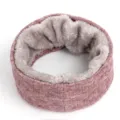 Fleece lined neck warmer for winter, solid color knitted infinity scarf for men and women cozy. - Pink