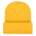 Gorro de punto amarillo liso para hombres y mujeres, cómodo y cálido gorro de invierno. - Ajustable / Amarillo Pollo