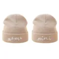 Cozy autumn winter parent child knit beanie hat set with cute mama mini embroidery and heart. - Adult / Khaki