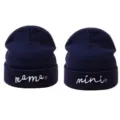 Parent-child knit beanie winter warm matching embroidered hats navy blue soft cozy - Adult / Black