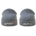 Grey parent-child knit beanie set with cute mama mini embroidery and soft acrylic material warm. - Adult / Gray