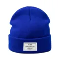 Bonnet en tricot d'hiver bleu roi pour hommes et femmes, bonnet slouchy chaud avec patch de lettre. - Taille unique / Bleu saphir