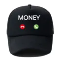 Schwarze Trucker Cap mit Money Schriftzug und Telefon Icons, atmungsaktive Sommer Kappe. - Verstellbar / Schwarz