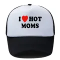 Schwarz-weiße Trucker Cap Netzkappe mit I hot moms Aufdruck atmungsaktive Baseball Cap Sonnenhut - Verstellbar / Schwarz Weiß