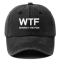 Klassische schwarze Baumwoll-Baseballkappe mit trendigem WTF Fisch-Druck für Herren. - Verstellbar / Schwarz