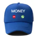 Blaue Trucker Mesh Baseballkappe mit MONEY Druck Detail, atmungsaktiver Sommersonnenhut. - Verstellbar / Saphirblau