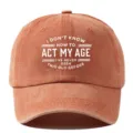 Gorra de beisbol de algodon lavado con estampado de texto, sombrero retro para hombre. - Ajustable / Naranja