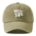 Vintage washed cotton dad hat with distressed US flag and FAFO print, soft top baseball cap. - Khaki