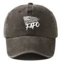 Vintage washed cotton baseball cap with distressed US flag FAFO print for men and women retro hat - Coffee