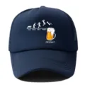 Navy blue mesh trucker hat featuring funny week evolution and beer cup graphic print. - Adjustable / Navy Blue