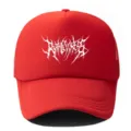 Casquette de baseball trucker rouge avec impression graphique death metal blanche élégante et cool. - Réglable / Rouge