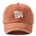 Vintage washed cotton dad hat with distressed USA flag FAFO print casual unisex baseball cap - Orange