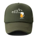 Legergroene mesh honkbalpet met grappige evolutie bier opdruk en ademend schuim voorpaneel. - Verstelbaar / Legergroen