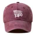 Vintage washed cotton baseball cap for men and women, distressed dad hat with stylish front print. - Burgundy