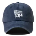 Vintage washed cotton baseball cap with distressed US flag and FAFO print detail for daily wear. - Navy Blue