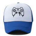 Stylish game controller print trucker hat, casual mesh baseball cap for summer outdoor wear. - Adjustable / Royal Blue/White