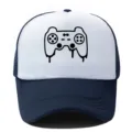 Gorra trucker elegante con estampado de mando, gorra de béisbol azul y blanca. - Ajustable / Azul Marino y Blanco