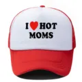 Rot-weiße Trucker Cap mit I Hot Moms Druck, stilvolle atmungsaktive Mesh Kappe für Freizeit. - Verstellbar / Rot Weiß