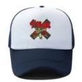 Gorra de béisbol trucker unisex con panel frontal blanco, gráfico de rosas y malla trasera. - Ajustable / Azul Marino y Blanco
