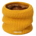 Cozy winter thick knitted neck warmer for women, plush lined warm cycling scarf in bright yellow. - Yellow / Under 60cm