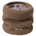 Thickened winter knitted neck warmer for women and men, plush lined warm brown fleece snood scarf. - Khaki / Under 60cm