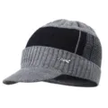 Bonnet tricoté gris noir avec visière bonnet d'hiver chaud et épais en polaire pour adultes - 55-60cm / Gris