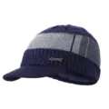 Bonnet tricoté chaud d'hiver avec visière bleu foncé et gris, doublé polaire, épais pour hommes. - 55-60cm / Bleu marine