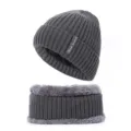 Set berretto in maglia e scaldacollo uomo invernali felpati caldi spessi grigio - Set da 2 Pezzi (Cappello + Sciarpa) / Grigio