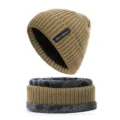 Set berretto in maglia e scaldacollo uomo invernali caldi fodera pile spesso cachi. - Set da 2 Pezzi (Cappello + Sciarpa) / Kaki