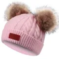 Cute double pom pom knit beanie for kids winter pink warm cute baby cap hat style 1pc - Light Pink