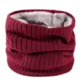 Winter knitted fleece-lined neck warmer for men and women thick cozy snood scarf wine red - Burgundy / Under 60cm