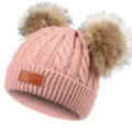 Pink double pom pom winter knitted beanie hat for kids baby cute warm stylish headwear. - Deep Pink