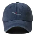 Casquette de baseball vintage délavée avec imprimé batterie faible 1% style rétro - Réglable / Bleu marine