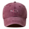 Vista detallada de la gorra de béisbol vintage burdeos lavada con bordado de batería al 1%. - Ajustable / Burdeos