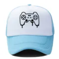 Casual summer mesh baseball cap with stylish video game controller print design for men and women - Adjustable / Light Blue White
