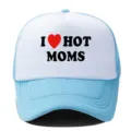 Gorra trucker de malla azul clara y blanca con diseño estampado I love hot moms de verano. - Ajustable / Azul Claro/Blanco