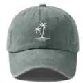 Detail shot of vintage washed grey baseball hat featuring a white palm tree graphic design. - Adjustable / Gray
