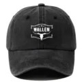 Gorra de béisbol de algodón negro lavado con cráneo de toro western e impresión Wallen. - Ajustable / Negro