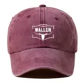 Vintage washed cotton baseball cap for men, comfortable soft top dad hat with bull skull graphic. - Adjustable / Burgundy