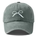 Graue Baseballkappe im Used-Look mit weißer Schleifen-Bestickung, schicker Damen Sonnenhut. - Verstellbar / Grau