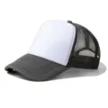 Blank mesh trucker hat in grey and white, breathable design for summer sports and daily wear. - Adjustable / Dark Gray & White
