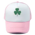 Rosa Weiß Kleeblatt Mesh Baseball Cap Atmungsaktive Sommer Sonnenschutz Trucker Hut - Verstellbar / Rosa Weiß