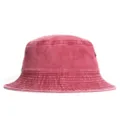 Washed denim bucket hat for adults, vintage distressed solid color casual sun hat red. - 55-60cm / Burgundy