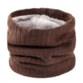 Brown knitted neck warmer with plush fleece lining, winter warm fleece-lined infinity scarf. - Coffee / Under 60cm