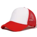 Red and white trucker hat, mesh baseball cap with curved brim and adjustable snapback. - Adjustable / Red