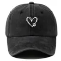 Gewaschene schwarze Baseballkappe mit herzigem Hunde-Pfotenabdruck, lässiger Sonnenschutzhut. - Verstellbar / Schwarz