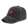 Vintage washed black baseball cap featuring a striking red maple leaf design for outdoor sun. - Adjustable / Dark Gray