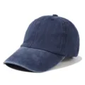 Navy blue washed distressed baseball cap, plain cotton duckbill sun hat for daily wear. - One Size / Navy Blue