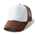 Blank trucker hat with a white foam front, brown mesh back, and curved brim for daily wear. - Adjustable / Coffee White