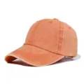 Orange washed baseball cap, solid color vintage style sun hat for daily casual wear. - One Size / Orange